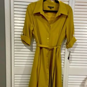 Lime green flare dress button up tie waisted and two side pockets